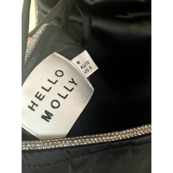 HELLO MOLLY Bet U Wanna Satin Midi Dress Cutout Gown Black Size M US 6 - Picture 5 of 7
